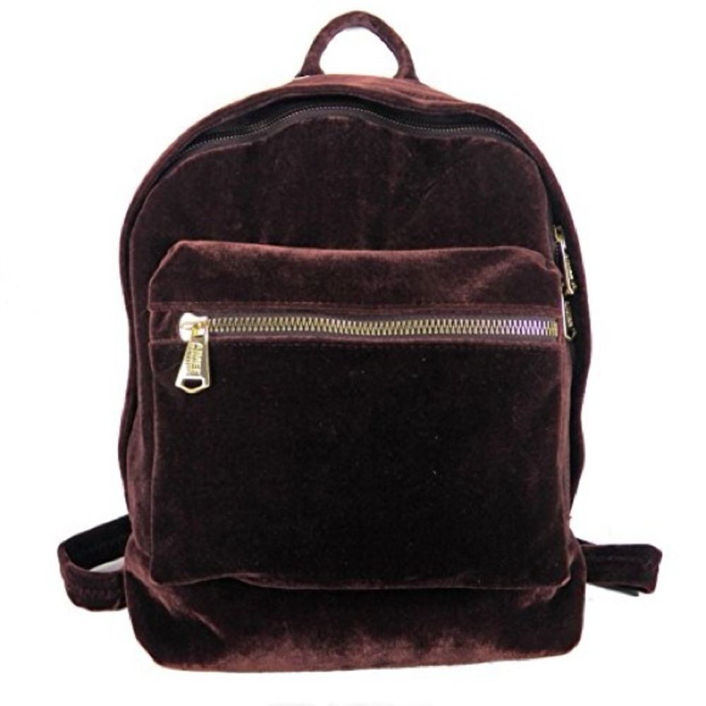 Aimee Kestenberg Velvet Backpack in Deep Brown with Gold Hardware